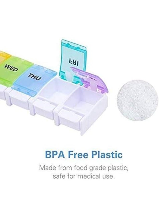 منظم حبوب أسبوعي لمدة 7 أيام – علبة أدوية بزر ضغط كبير للأقراص، الفيتامينات، زيت السمك والمكملات الغذائية (ألوان قوس قزح) - Image 5